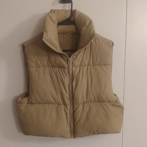 Women's Tan Cropped Puffer Vest